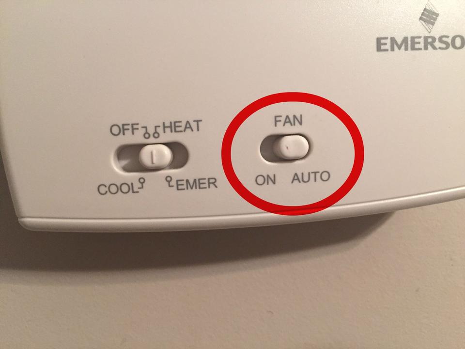 Thermostat fan setting is set to ON