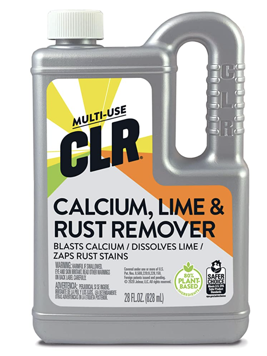 Picture of a bottle of CLR solution for getting rid of hard water issues.